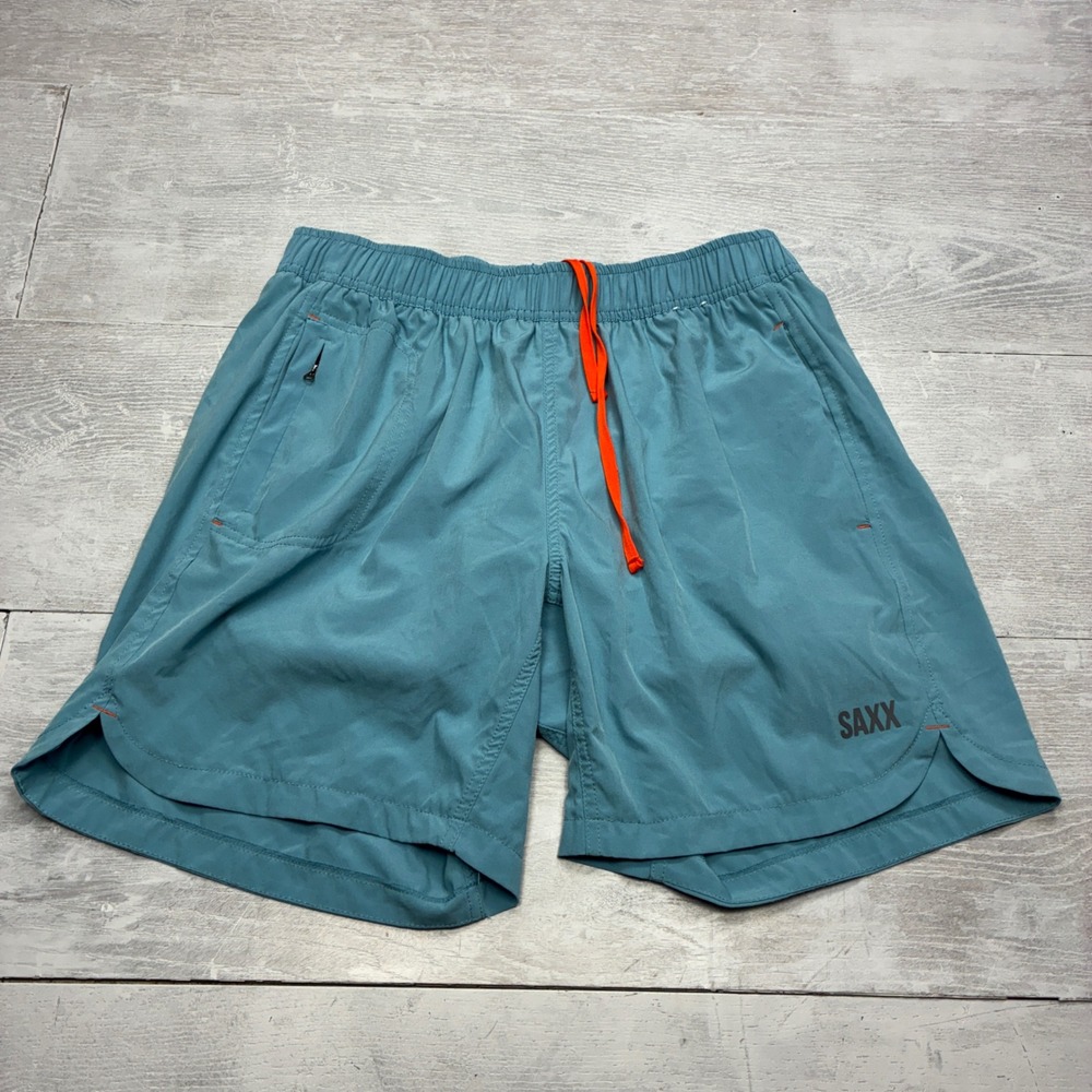 SAXX Gainmaker 2N1 Shorts Mens Large Teal Blue 7" Inseam BallPark Pouch Athletic